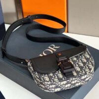 Dior Unisex CD Saddle Pouch Strap Beige Black Oblique Jacquard Black Grained Calfskin (2)