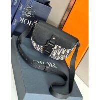 Dior Unisex CD Saddle Pouch Strap Beige Black Oblique Jacquard Black Grained Calfskin (2)