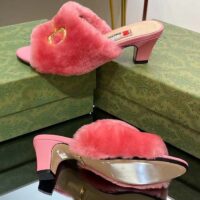 Gucci GG Women’s Mid-Heel Slide Sandal Pink Fabric Horsebit 5.6 Cm Heel (1)