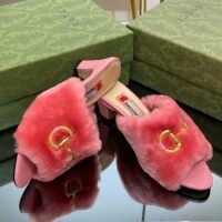 Gucci GG Women’s Mid-Heel Slide Sandal Pink Fabric Horsebit 5.6 Cm Heel (1)