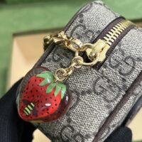 Gucci Unisex Coin Purse Double G Strawberry Beige Ebony GG Supreme Canvas (1)