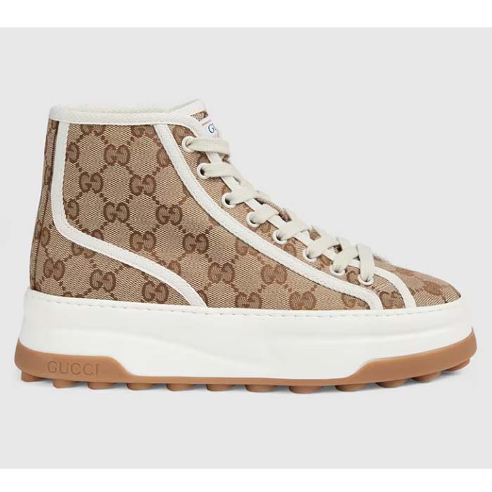 Gucci Unisex GG High Top Sneaker Beige Ebony Original GG Canvas Flat Interlocking G