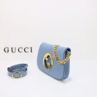 Gucci Women GG Blondie Shoulder Bag Blue Leather Round Interlocking G (5)