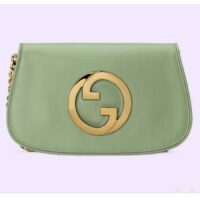 Gucci Women GG Blondie Shoulder Bag Green Leather Round Interlocking G (10)