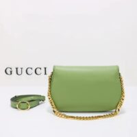 Gucci Women GG Blondie Shoulder Bag Green Leather Round Interlocking G (10)