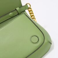 Gucci Women GG Blondie Shoulder Bag Green Leather Round Interlocking G (10)