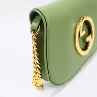 Gucci Women GG Blondie Shoulder Bag Green Leather Round Interlocking G (10)