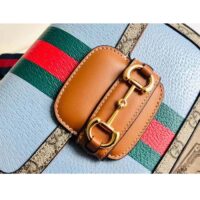 Gucci Women GG Horsebit 1955 Mini Bag Blue Leather Beige Ebony Supreme Canvas (11)