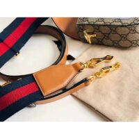 Gucci Women GG Horsebit 1955 Mini Bag Blue Leather Beige Ebony Supreme Canvas (11)