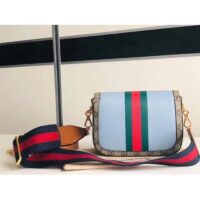 Gucci Women GG Horsebit 1955 Mini Bag Blue Leather Beige Ebony Supreme Canvas (11)