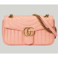 Gucci Women GG Marmont Small Shoulder Bag Peach Matelassé Round Leather (9)