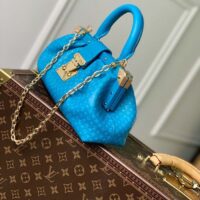 Louis Vuitton LV Women Monogram Clutch Blue Calfskin Leather S-Lock (2)