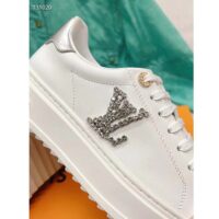 Louis Vuitton Unisex LV Time Out Sneaker Silver Calf Leather Strass Monogram Flowers (9)