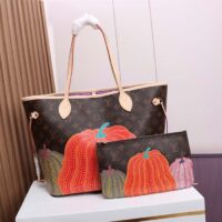 Louis Vuitton Unisex LV x YK Neverfull MM Monogram Coated Canvas Pumpkin Print (1)