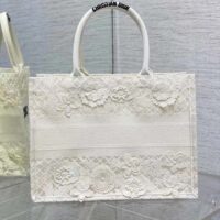 Dior Women CD Medium Book Tote White Multicolor D-Lace Embroidery Macramé Effect (7)