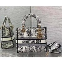 Dior Women CD Medium Lady D-Lite Bag White Black Plan De Paris Embroidery (4)