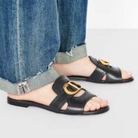 Dior Women CD Sandals 30 Montaigne Slide Black Calfskin Tonal Edge Dye (4)