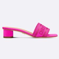 Dior Women Shoes Dway Heeled Slide Rani Pink Embroidered Satin Cotton (7)