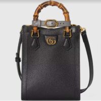 Gucci GG Women Gucci Diana Mini Tote Bag Double G Black Leather (9)