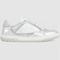 Gucci Unisex GG MAC80 Sneaker Metallic Silver Leather Fabric Round Toe Rubber Flat (7)