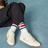 Gucci Unisex GG MAC80 Sneaker Off White Leather Round Toe Rubber Flat (4)