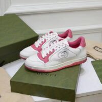 Gucci Unisex GG MAC80 Sneakers Off White Pink Leather Round Toe Rubber Flat (1)