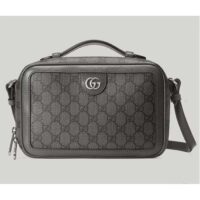 Gucci Unisex Ophidia Small Shoulder Bag Grey Black GG Supreme Canvas (2)