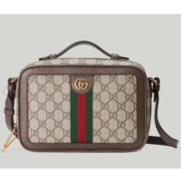 Gucci Unisex Ophidia Small Shoulder Bag Web Beige Ebony GG Supreme Canvas (10)