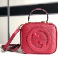 Gucci Women GG Blondie Top Handle Bag Red Leather Round Interlocking G (7)