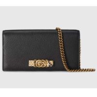 Gucci Women GG Chain Wallet Interlocking G Python Bow Black Leather (4)