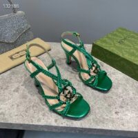 Gucci Women GG Cystal Interlocking G Sandal Green Metallic Braided High 9 CM Heel (3)