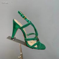 Gucci Women GG Cystal Interlocking G Sandal Green Metallic Braided High 9 CM Heel (3)