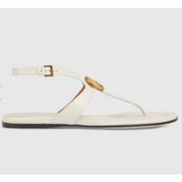 Gucci Women GG Double G Thong Sandal White Leather Flat 0.5 CM Heel (3)