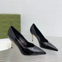 Gucci Women GG High Heel Pump Black Leather Pointed Toe 10 CM Heel (9)