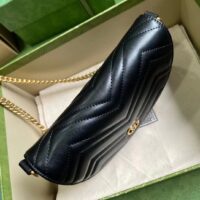 Gucci Women GG Marmont Matelassé Chain Mini Bag Black Chevron Leather Double G (7)