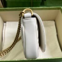 Gucci Women GG Marmont Matelassé Chain Mini Bag White Chevron Leather Double G (10)