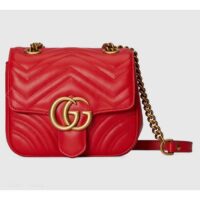 Gucci Women GG Marmont Matelassé Mini Shoulder Bag Red Matelassé Chevron Leather (7)