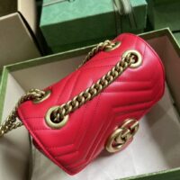 Gucci Women GG Marmont Matelassé Mini Shoulder Bag Red Matelassé Chevron Leather (7)