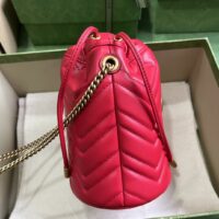 Gucci Women GG Marmont Mini Bucket Bag Red Matelassé Chevron Leather Double G (2)