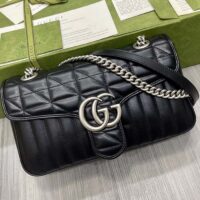 Gucci Women GG Marmont Small Shoulder Bag Double G Black Matelassé Leather