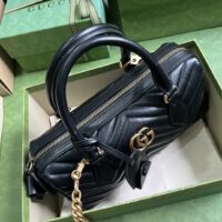 Gucci Women GG Marmont Small Top Handle Bag Black Matelassé Chevron Leather (1)