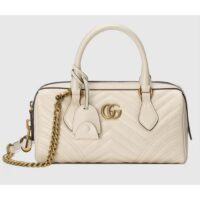 Gucci Women GG Marmont Small Top Handle Bag White Matelassé Chevron Leather (7)