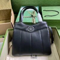 Gucci Women GG Petite GG Small Tote Bag Black Leather Double G (2)