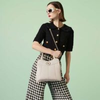 Gucci Women GG Petite GG Small Tote Bag White Leather Double G (6)