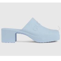 Gucci Women GG Slip-On Sandal Pastel Blue Rubber Embossed Logo Square Toe Chevron (7)