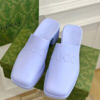 Gucci Women GG Slip-On Sandal Pastel Blue Rubber Embossed Logo Square Toe Chevron (7)