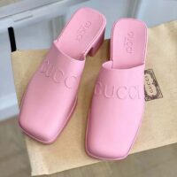 Gucci Women GG Slip-On Sandal Pink Rubber Embossed Logo Square Toe Chevron (6)