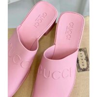 Gucci Women GG Slip-On Sandal Pink Rubber Embossed Logo Square Toe Chevron (6)