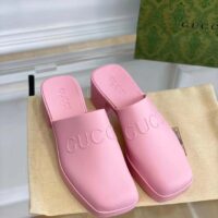 Gucci Women GG Slip-On Sandal Pink Rubber Embossed Logo Square Toe Chevron (6)