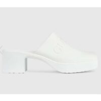 Gucci Women GG Slip-On Sandal White Rubber Embossed Logo Square Toe Chevron